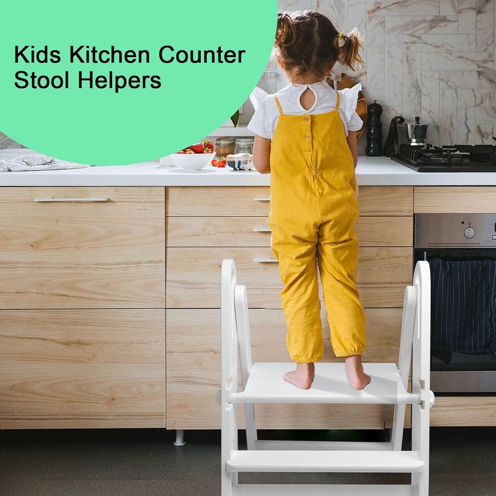 WOOD CITY Collapsible Toddler Step Stool Adjustable 2 Step Stool (White)