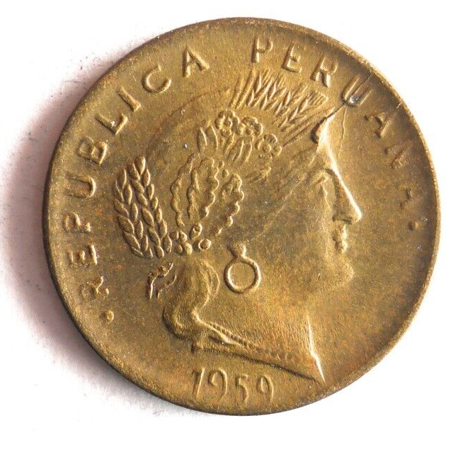 1959 PERU 5 CENTAVOS - Excellent Coin - FREE SHIP - Bin #707
