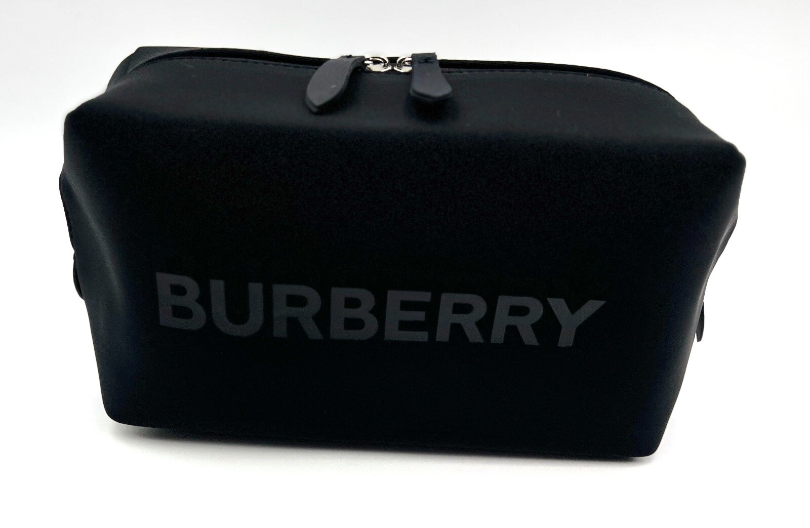 New! Burberry Print Logo Zipper Toiletry Pouch Clutch Bag ~ Black