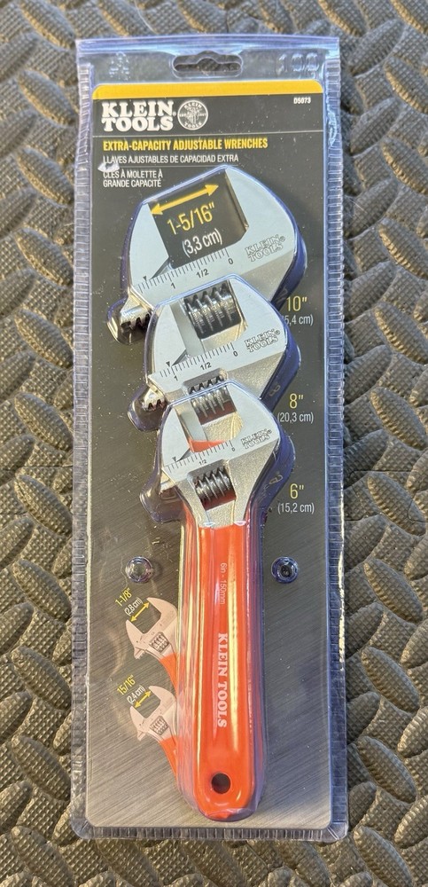 Klein Tools D5073 Extra-Capacity Adjustable Wrenches, 3 Pieces