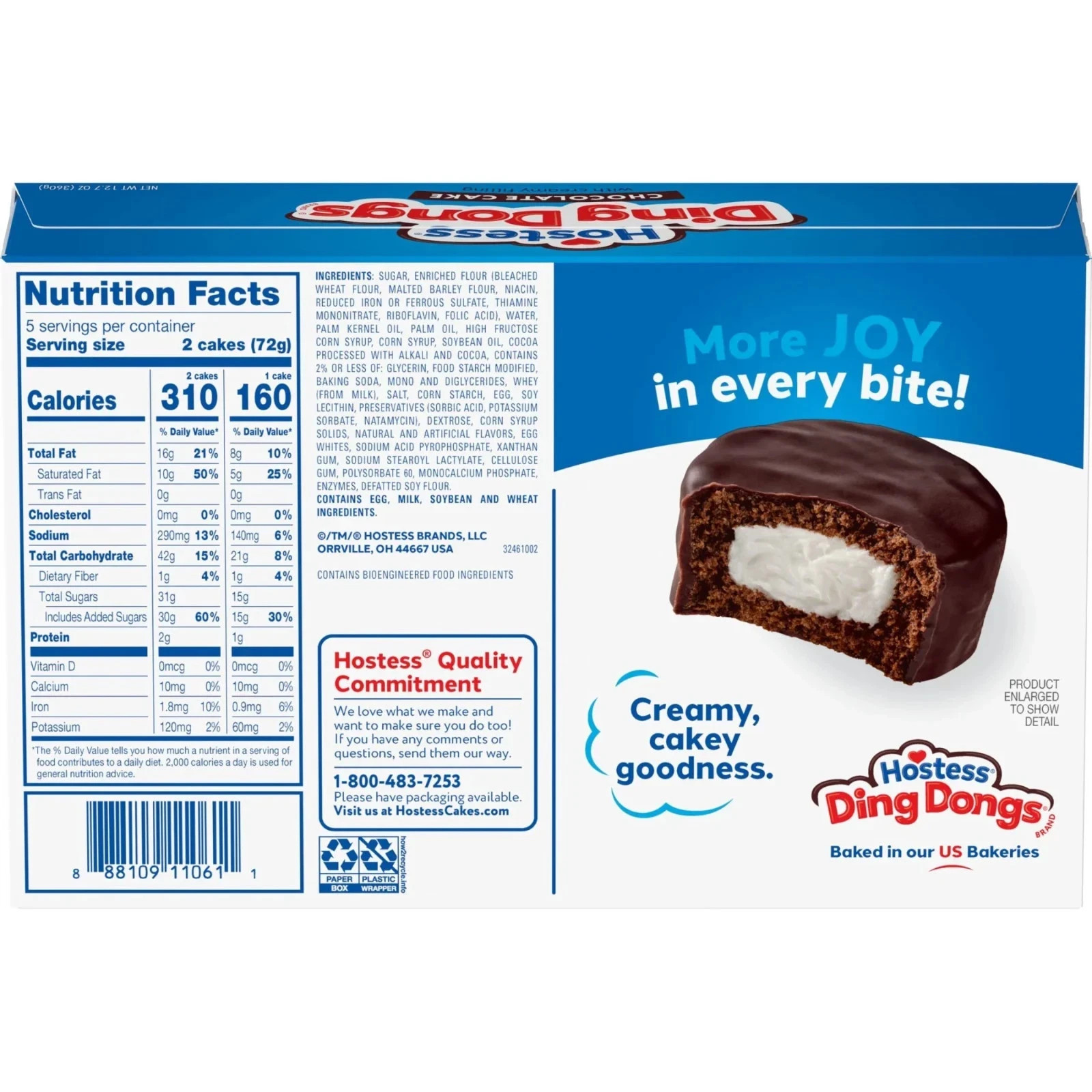Hostess Ding Dongs Snack Cakes, Chocolate Flavor, 12.7 oz Box (10 Count)