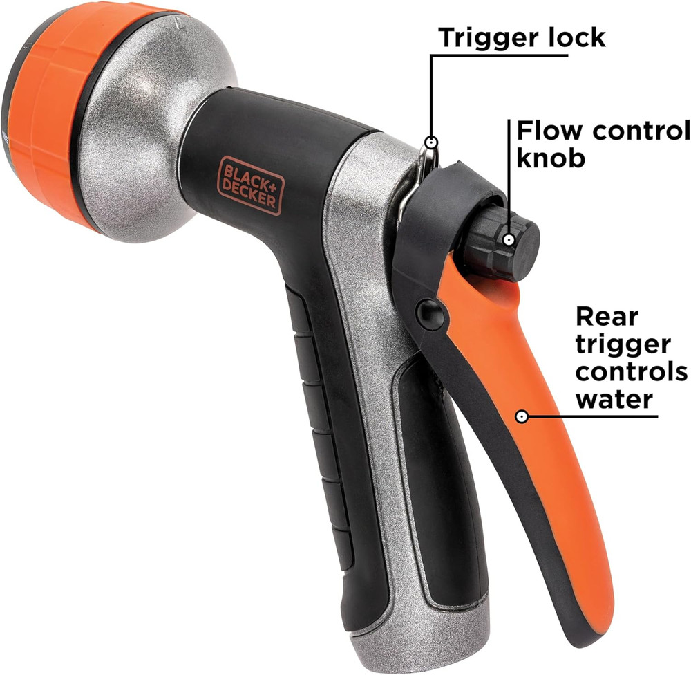 Black + Decker® Dial 7 Pattern Rear Trigger Garden Hose Nozzle – Durable, Versat