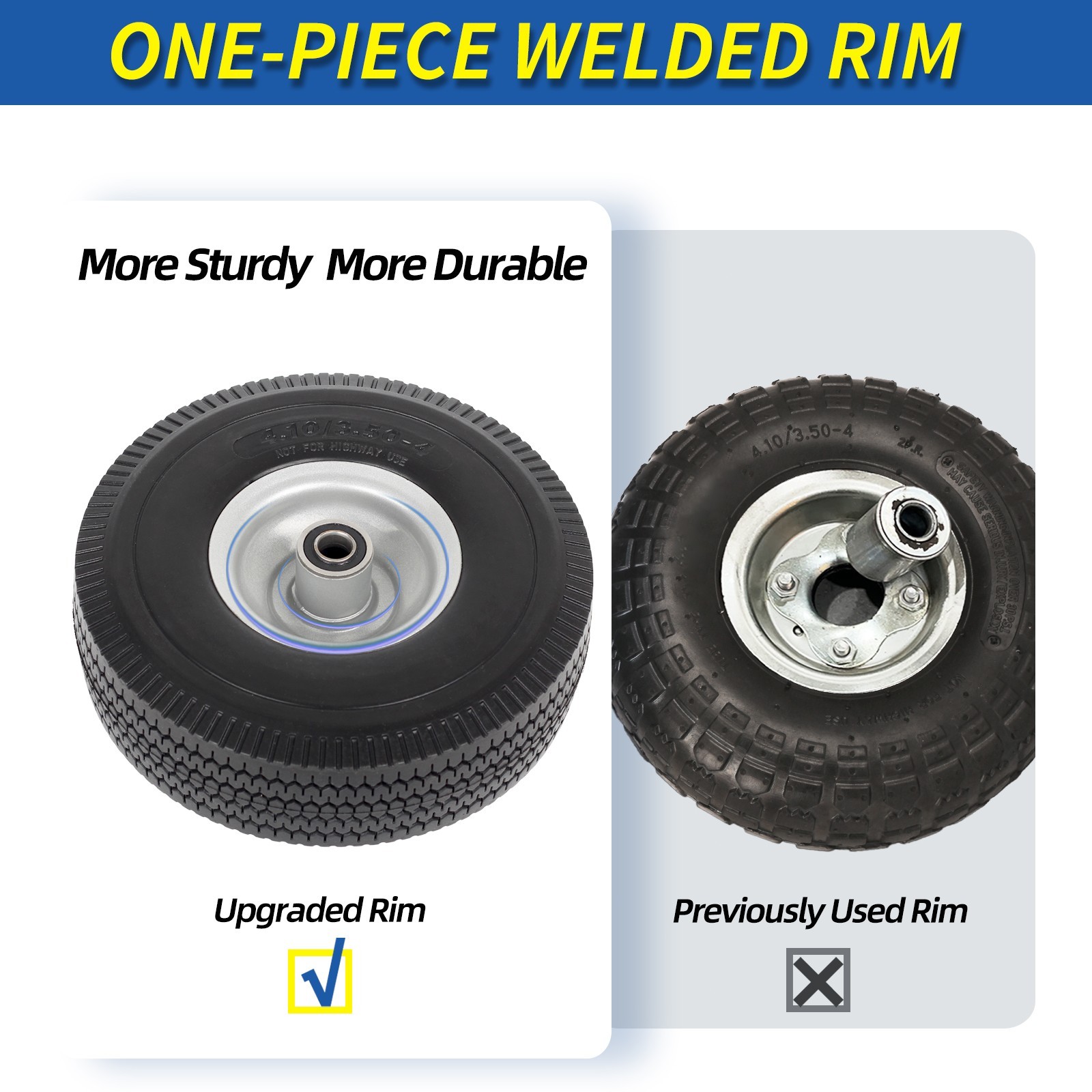 4.10/3.50-4 Flat Free Tire & Wheel for Hand Truck Garden Wagon Cart 2 Pack