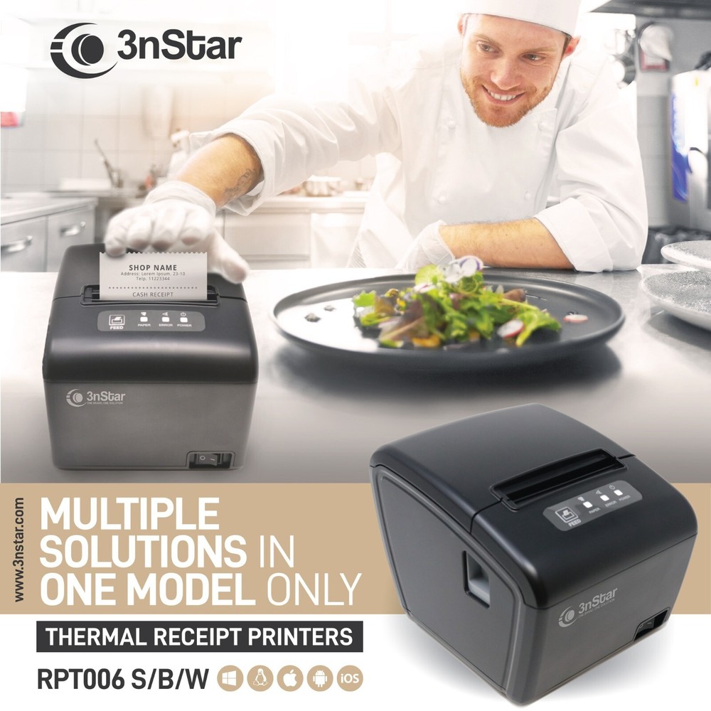 3nStar Direct Thermal Receipt Printer 80MM 3″ (RPT006S) USB Ethernet Bluetooth