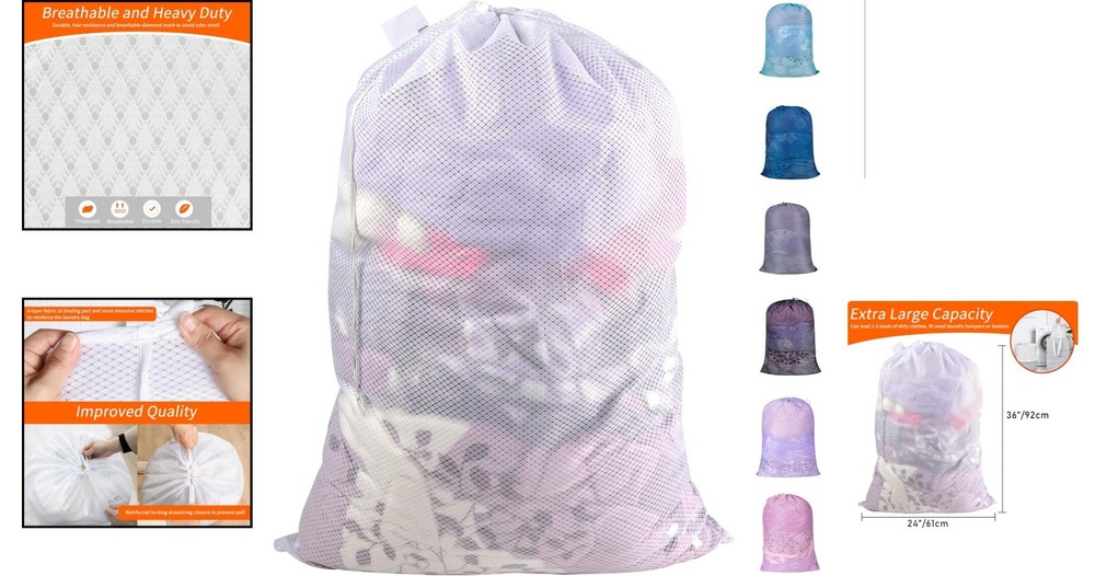 Tear Resistant Drawstring Laundry Bag - 50 lbs Capacity, Washable & Lightweight