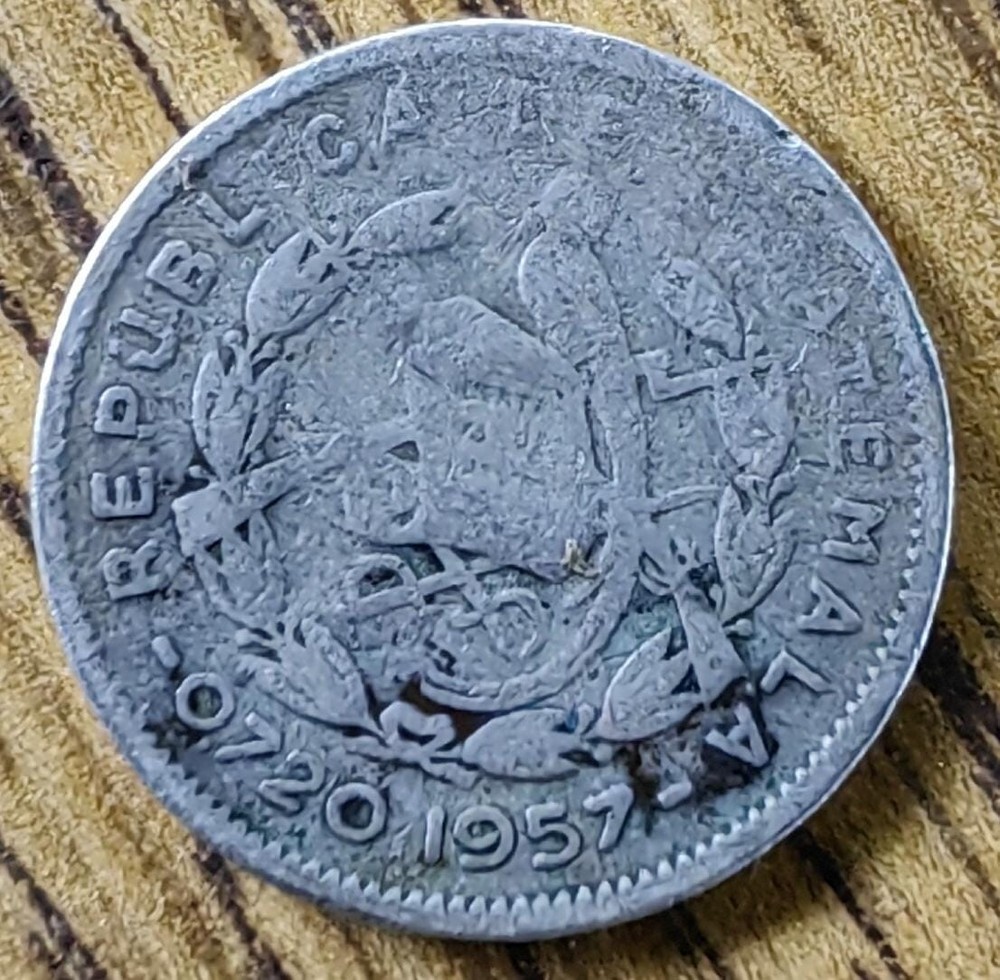 Moneda de plata de Guatemala, 5 centavos de 1957