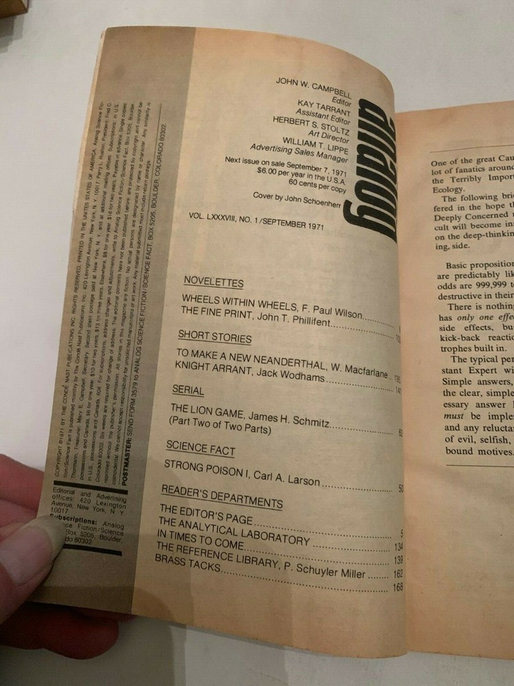 September 1971 Analog Science Fiction Science Fact Magazine