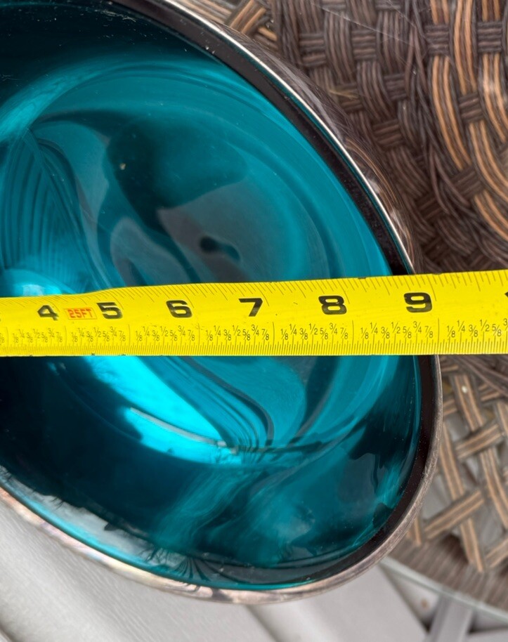 Gorham SilverPlate Bowl with Turquoise Teal Aqua Blue Hard Plastic Insert