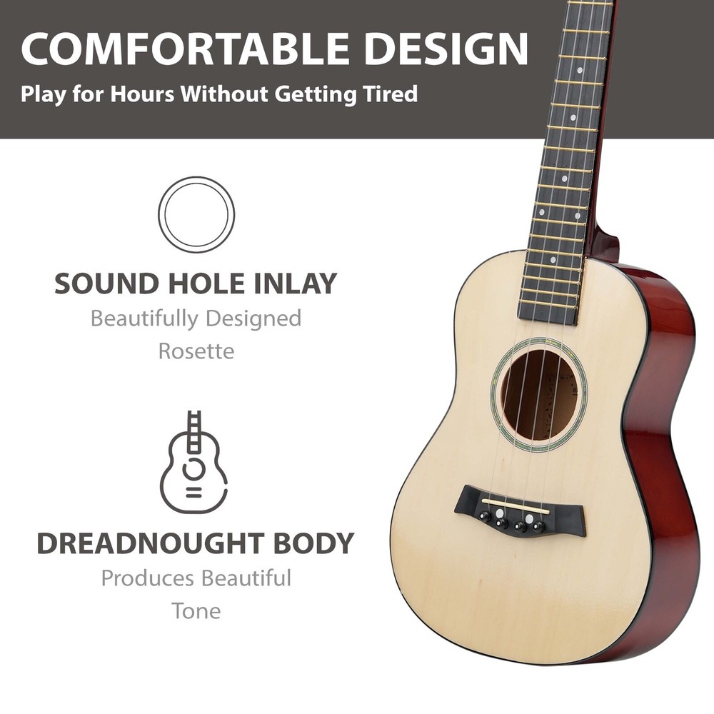 23" Concert Beginners Ukulele with, Felt Pick & Spare Strings – Natural