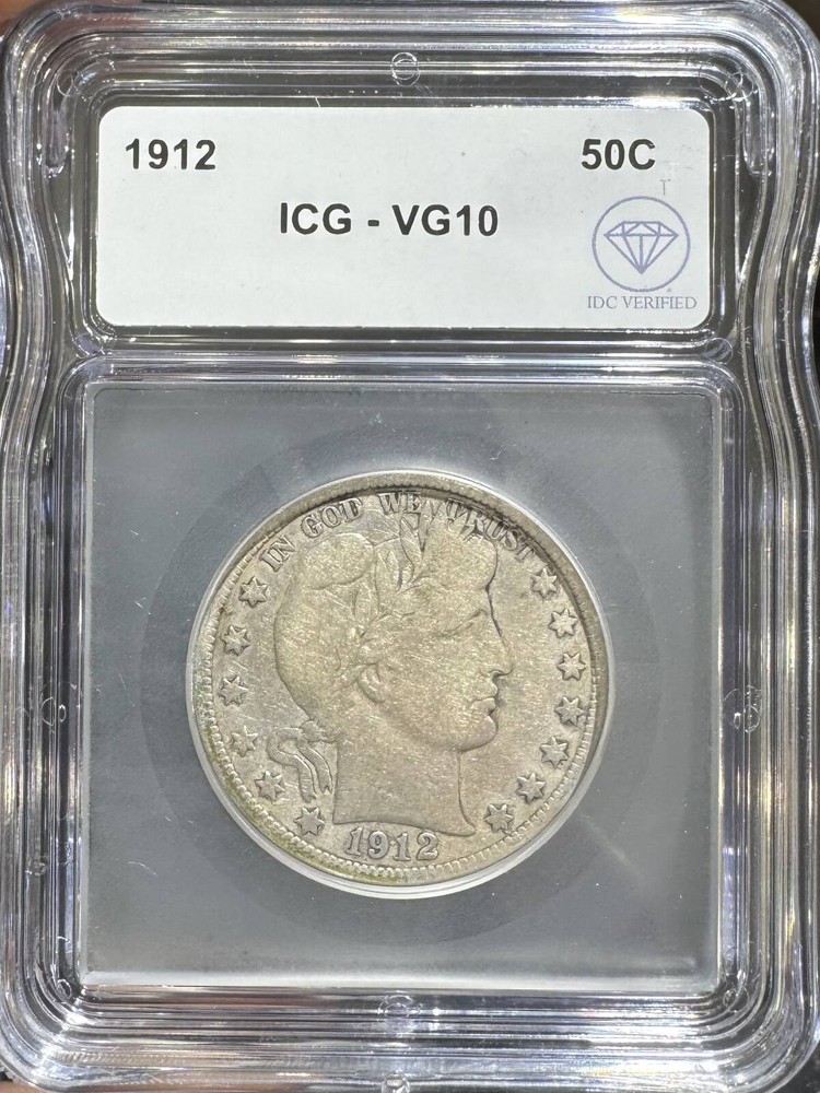 1912 Barber Half Dollar ICG VG-10 IDC Verified