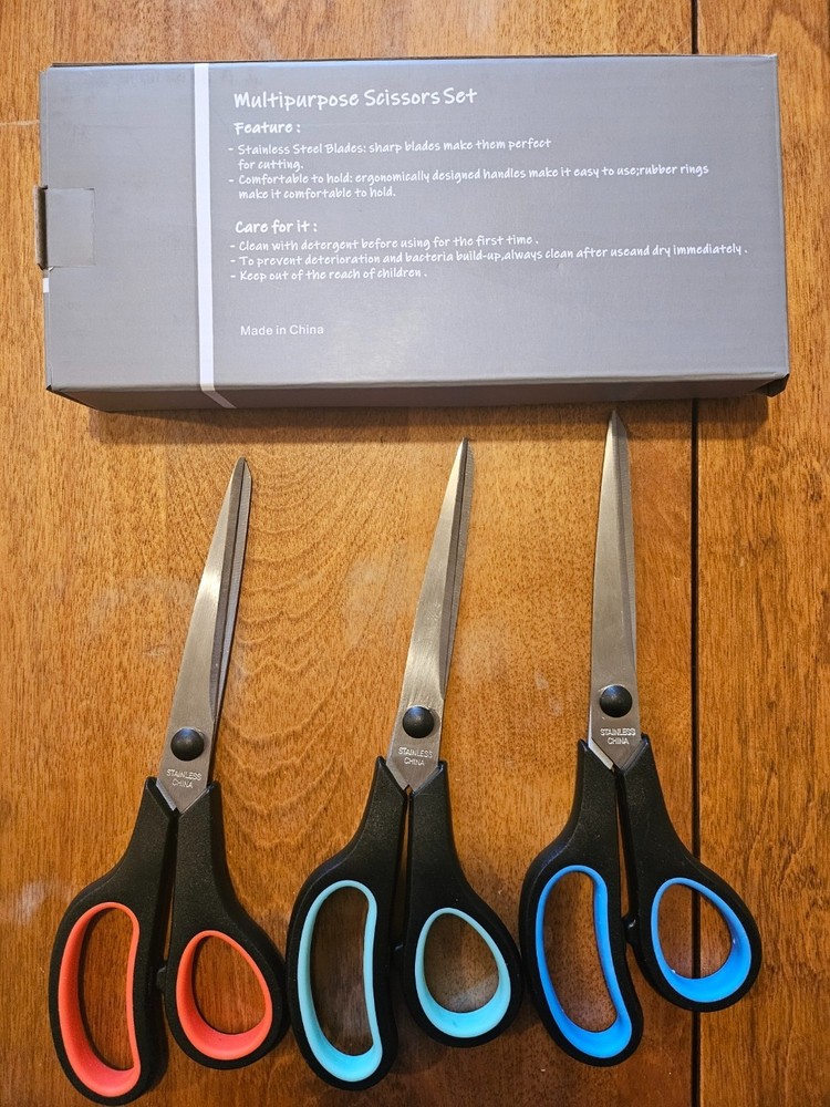 3Pcs 8-Inch Ultra Sharp Multipurpose Scissors, Comfort-Grip Handles