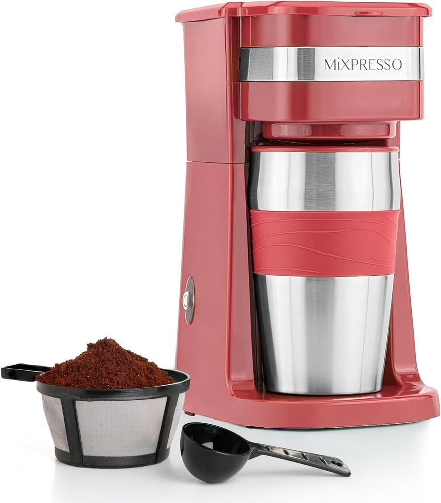 Quick Brew 14oz Coffee Maker with User-Friendly Features & Travel Mug Included