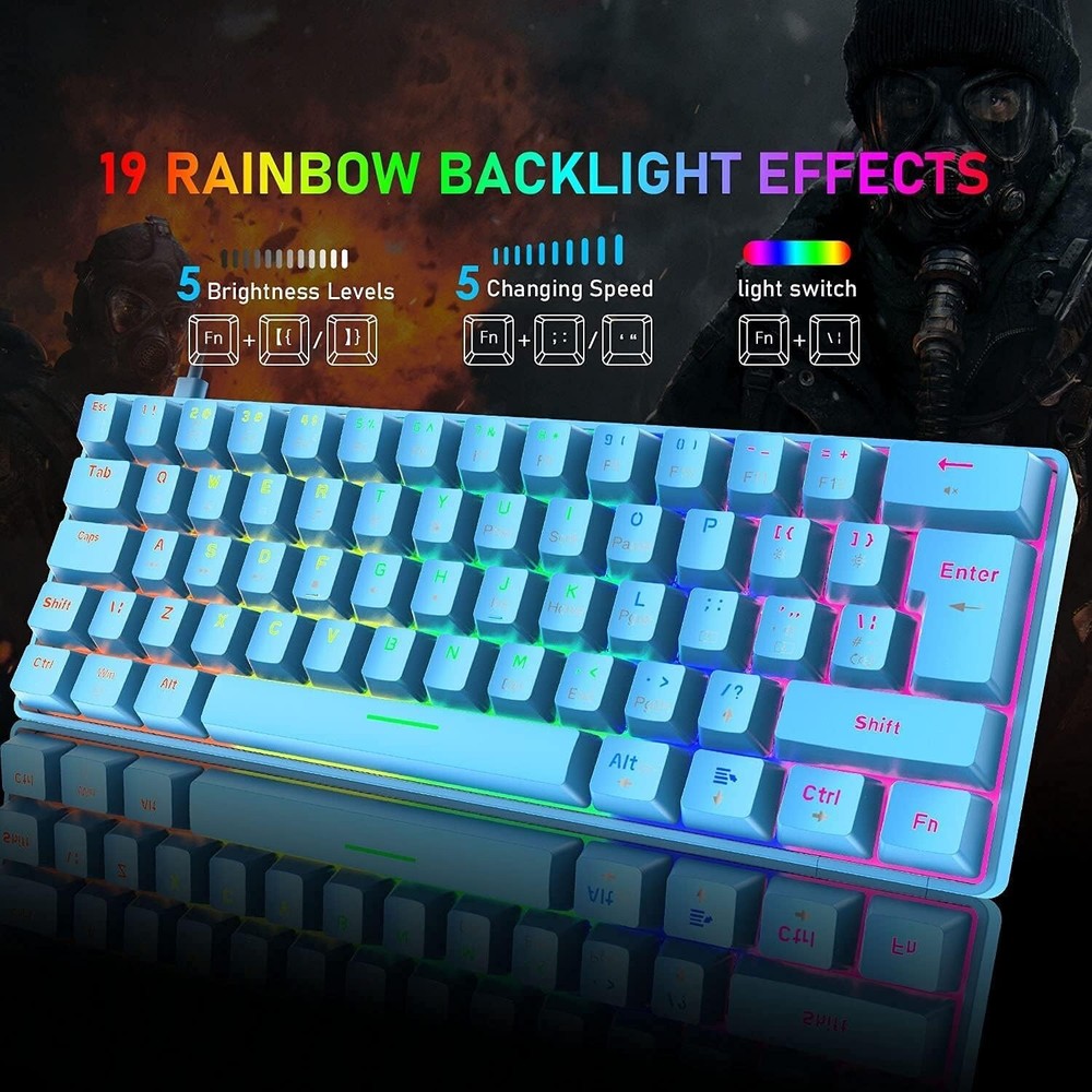 FREEWOLF T60 Wired 61 Key Gaming Keyboard and Mouse set with Rainbow Backlit