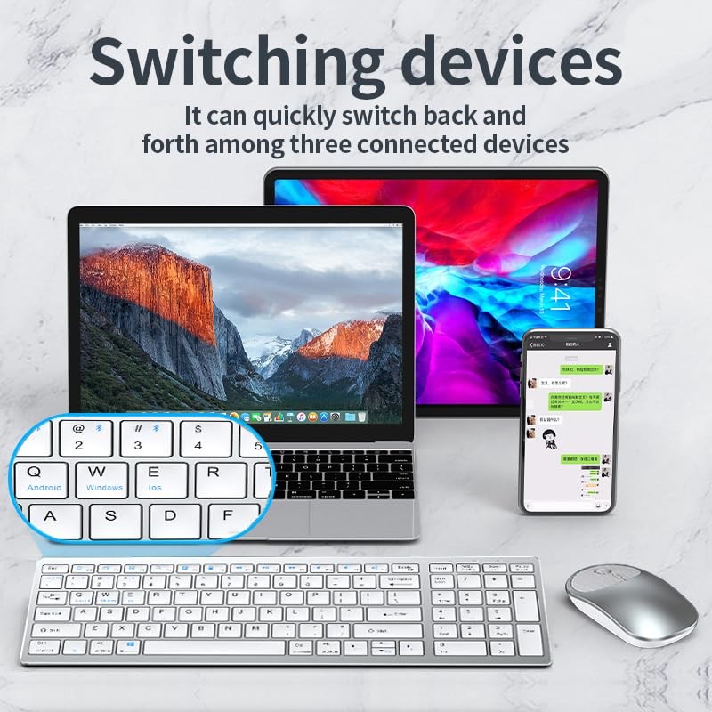 Wireless Bluetooth Rechargeable Keyboard and Mouse Combo. Rechargeable Dual-M...