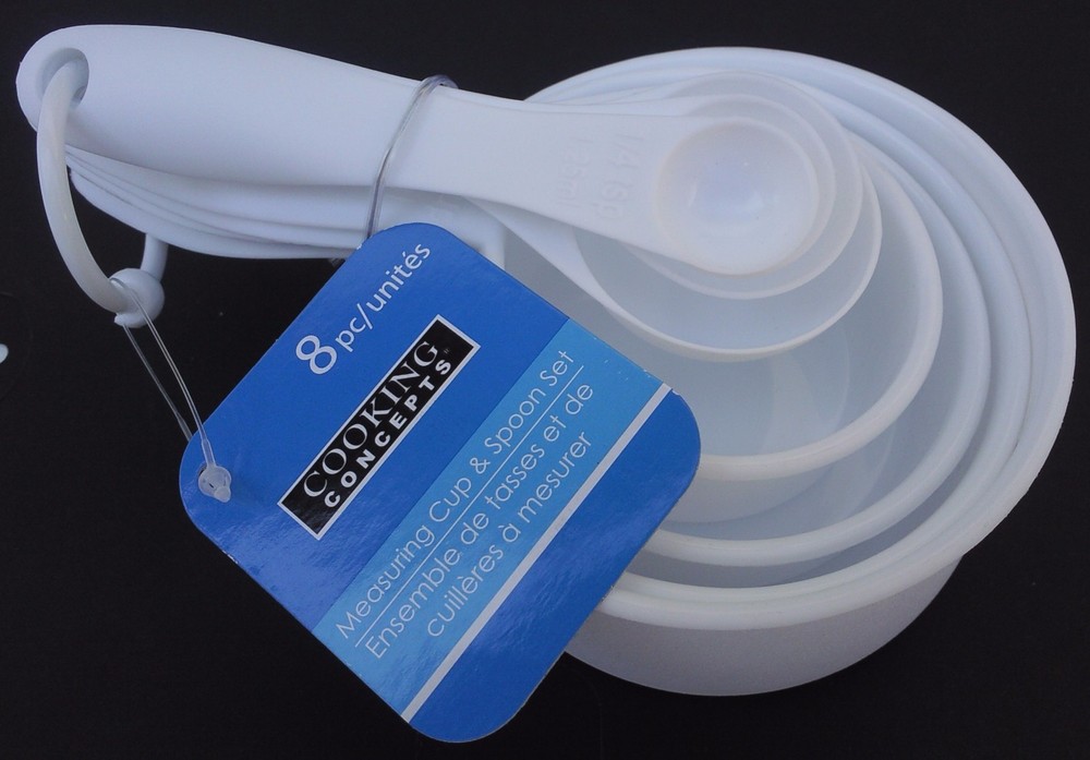 Kitchen Measuring Cups And Spoons Nesting 8 Piece Set White Plastic