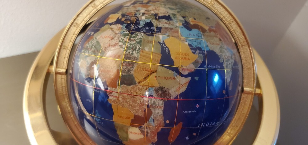 Lapis Lazuli Round World Globe with Gemstones