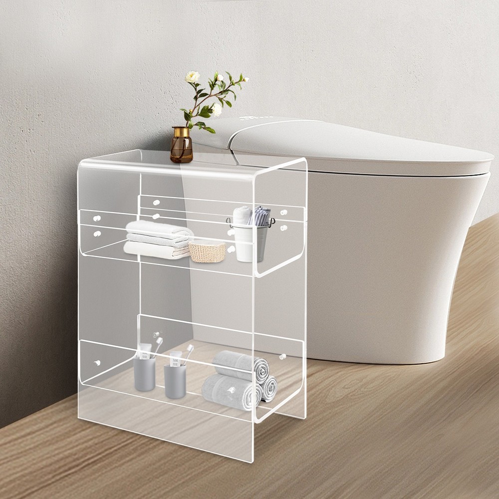Side Table, Narrow End Table for Small Spaces, 3-tier Clear Acrylic Side Table