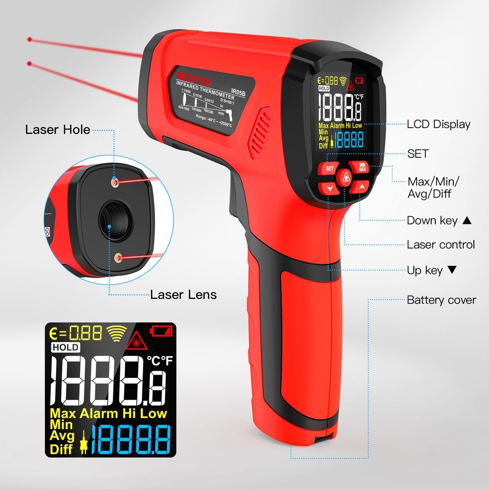 Thermometer Temperature , -40℉~3632℉, Non Digital Laser Thermometer Pyrometer...