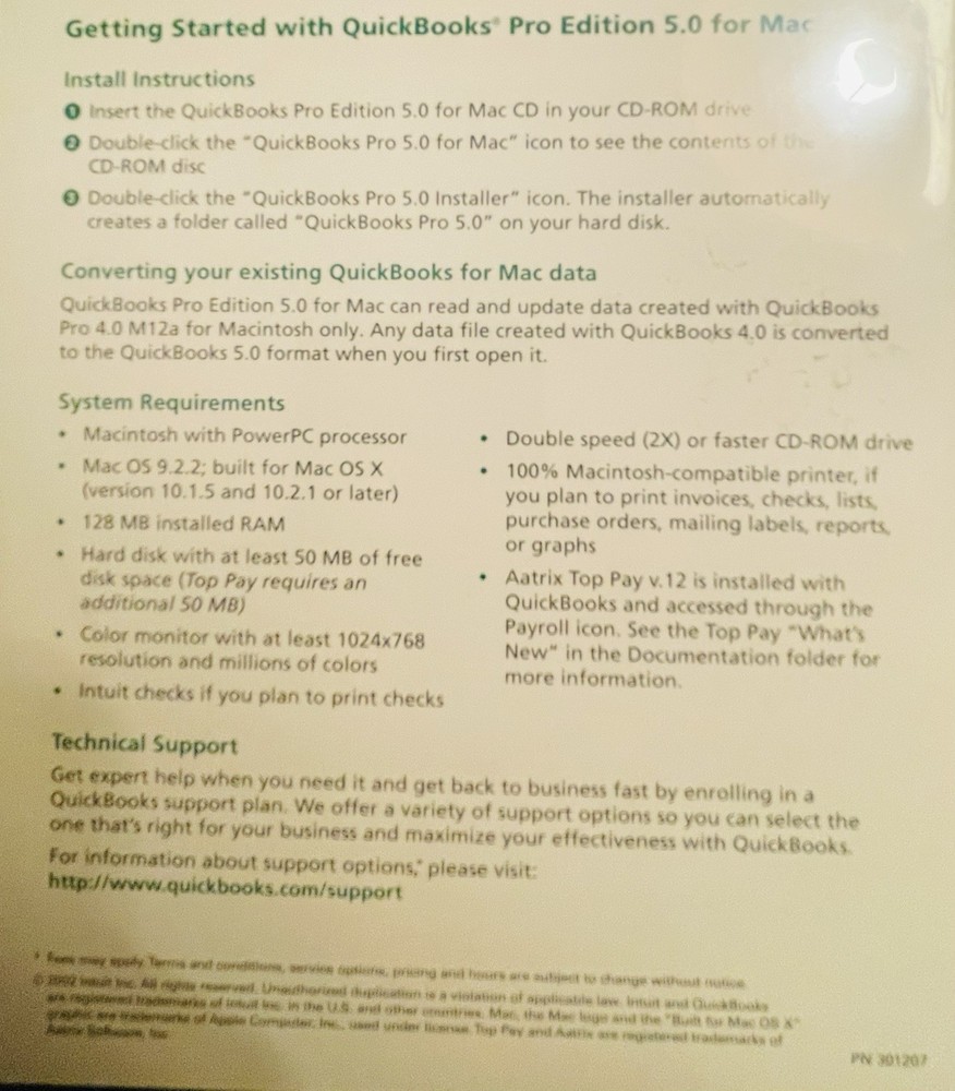 Intuit QuickBooks 5.0 For Mac 2002 Version, Book CD, Key Code Mac OS 9 or OS X