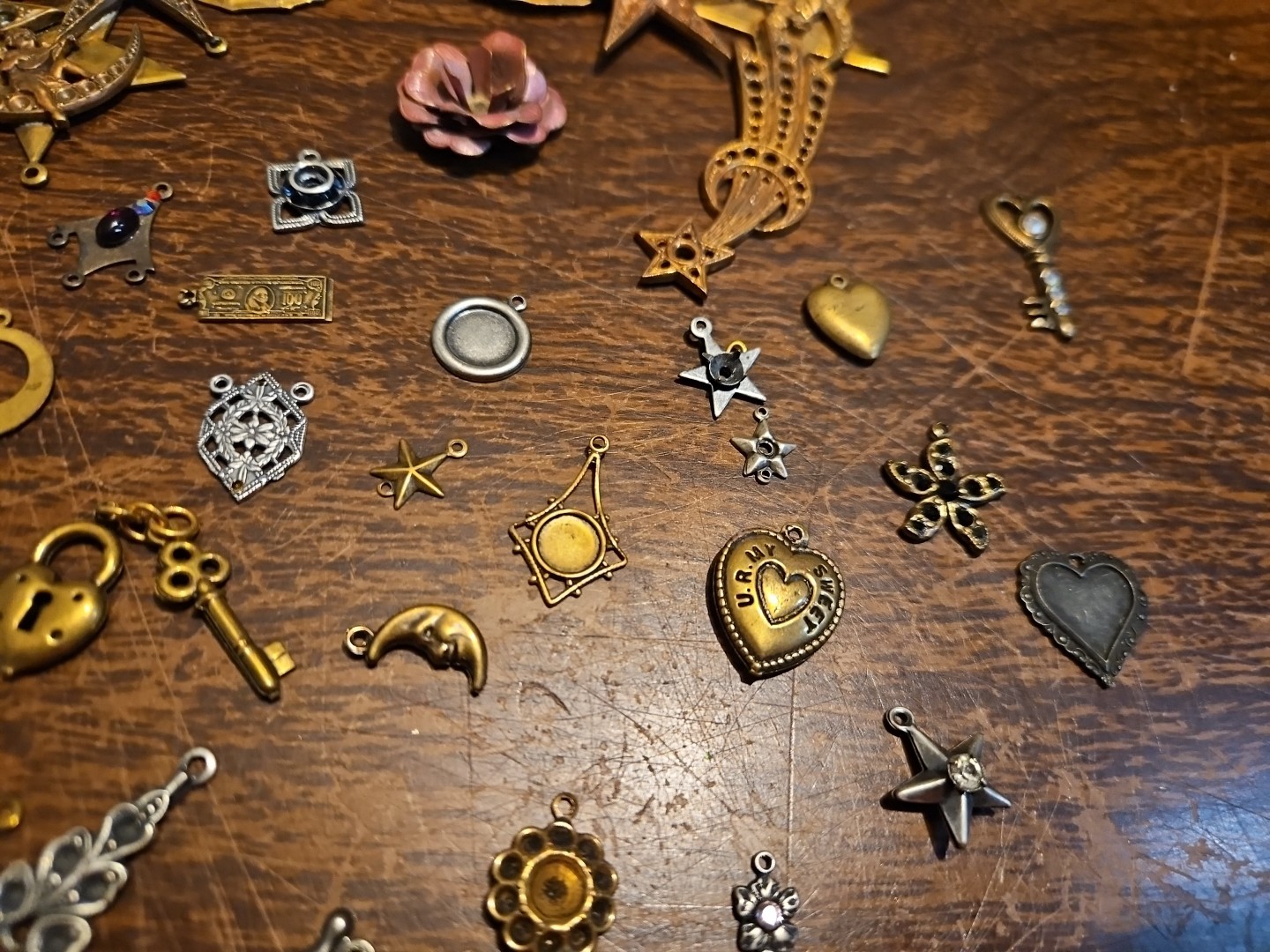 Lot Of 50 Mixed Parts Pcs France Vintage 60s Brass Stampings Findings Jewelry 14