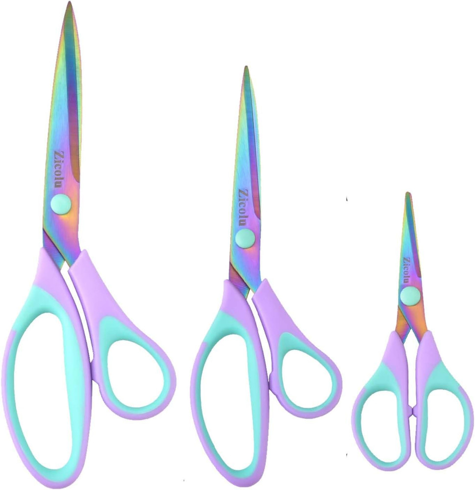 Craft Scissors Set of 3 pack, Sharp Rainbow Titanium Coating All Purpose Scis...