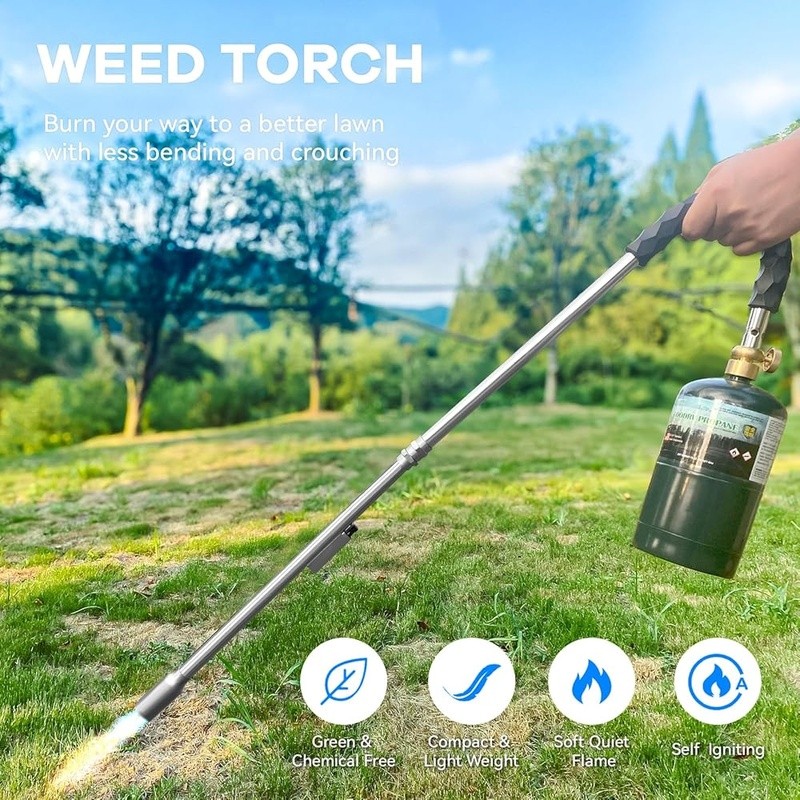 Lightweight Propane Weed Torch 24000 BTU Easy Start Ergonomic Handle Multi Use