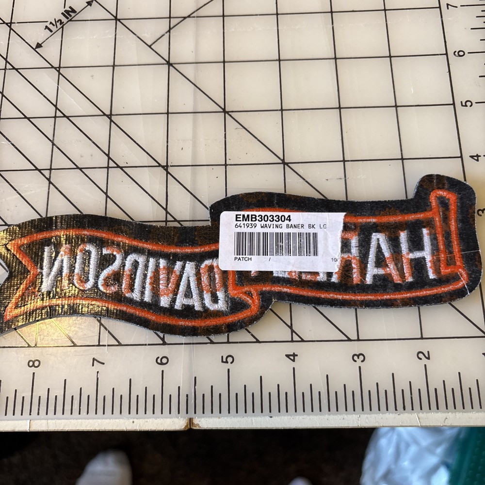 Large 8" Harley Davidson Banner Patch Ribbon Patch Orange Black