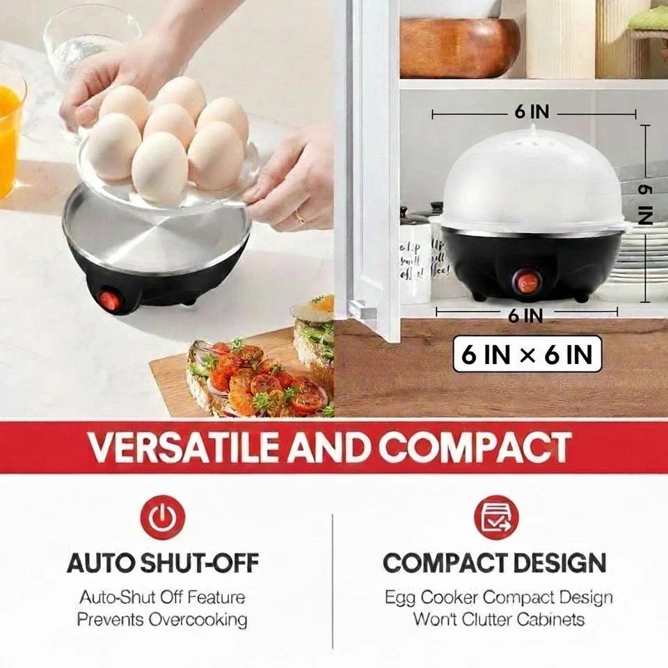 Black Electric Egg Boiler Cooker Automatic Rapid Egg Steamer 7 Egg, Capacity