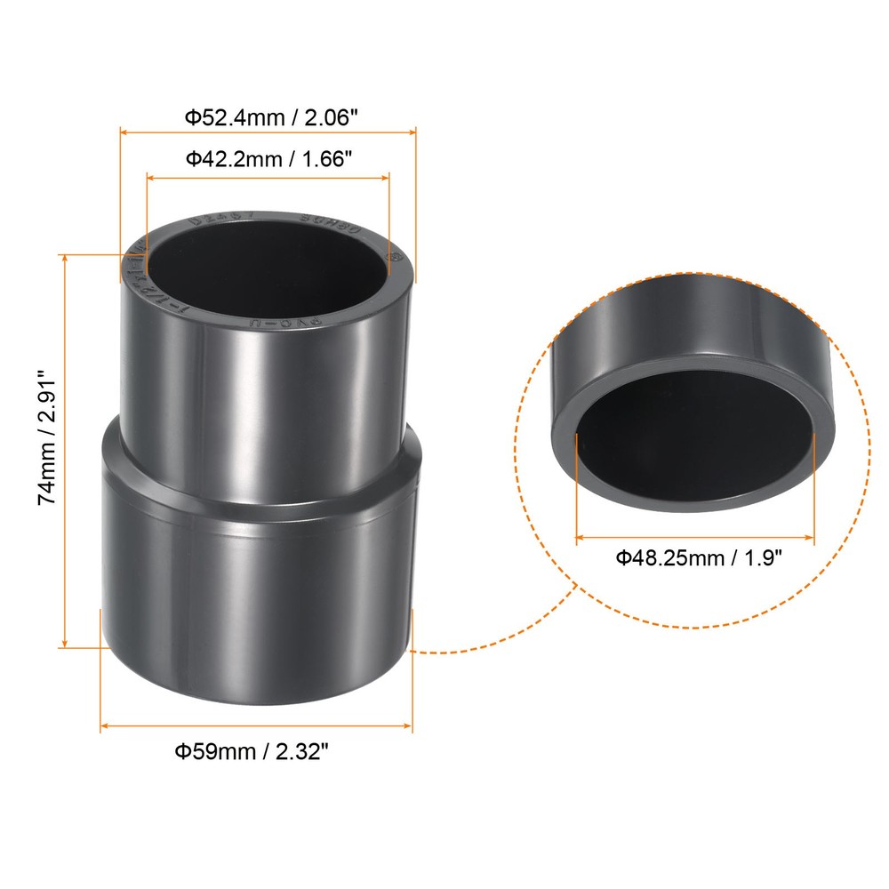 UPVC Reducer Pipe Fitting 1-1/2" x 1-1/4" Socket Schedule 80 Straight Gray