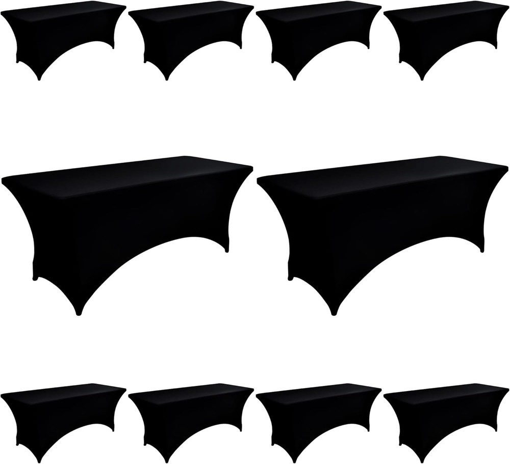 10-Pack 4ft Black Spandex Table Covers Rectangular Folding Tables Wrinkle