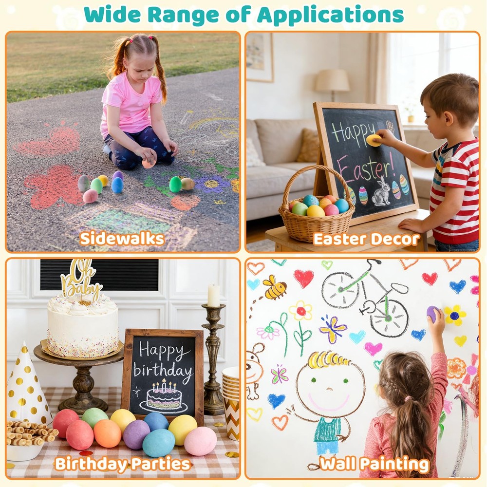 36 Pack Easter Sidewalk Chalks Bulk 36 Solid Colors Chalk Eggs for Easter Bas...