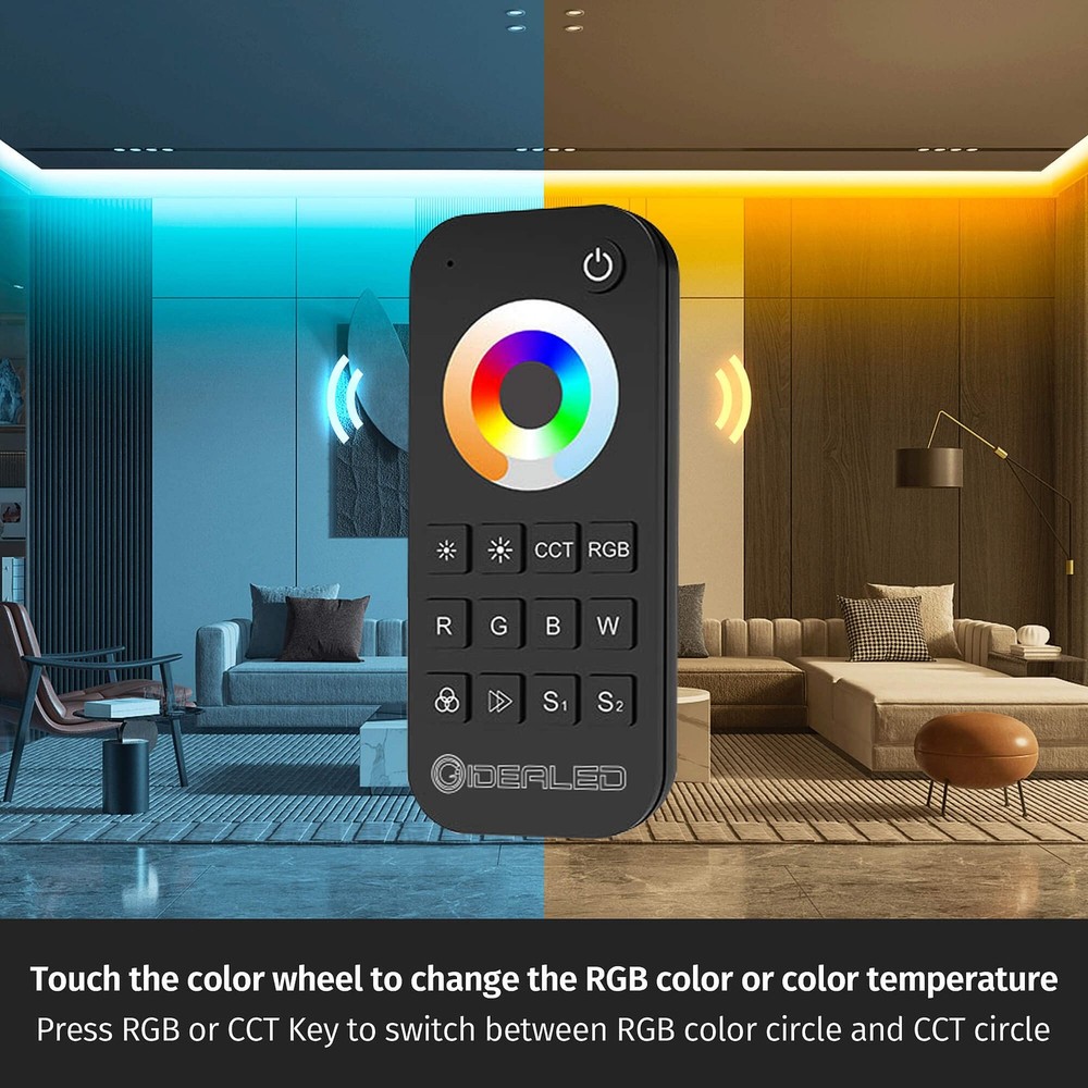 GIDEALED 2.4G Wireless 5 Channel RGBCCT LED Controller with RF Remote Control,Di