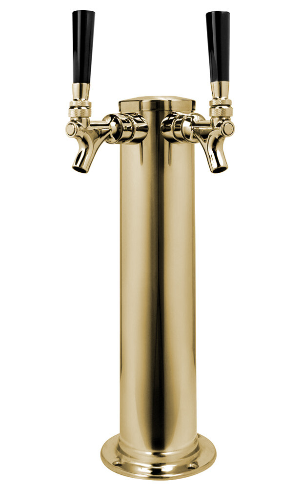 Kegco DT145-2B-ASC 14" 2-Tap Polished Brass Beer Tower - 100% Stainless Contact