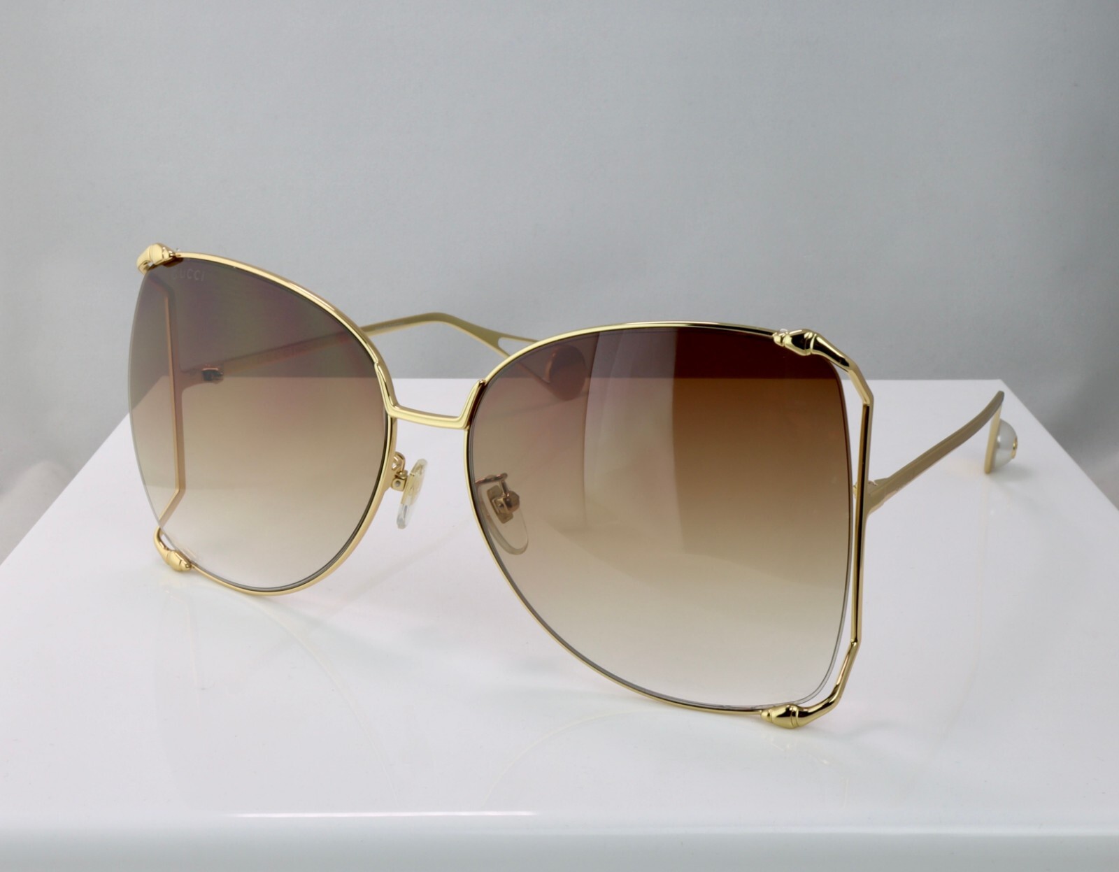 Gucci GG0252S 003 63mm Square Oversized Sunglasses Gold with Brown Lens