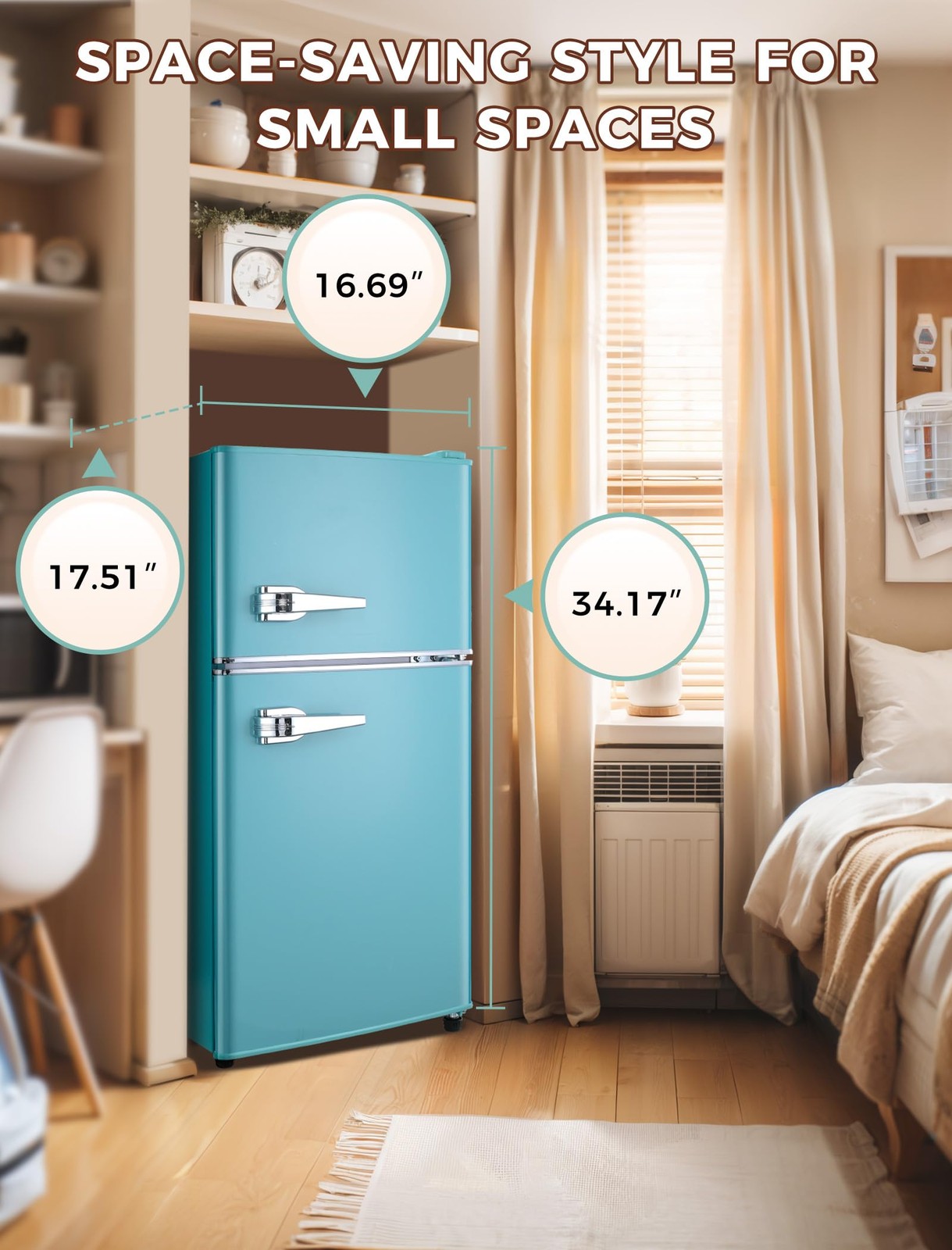 3.2 CuFt Retro Double Door Fridge Freezer 7 Temp Settings Blue