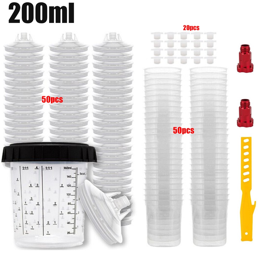 50/100Packs CUPS Disposable Paint Spray Gun Cup Liners and Lid System (190 Mic)