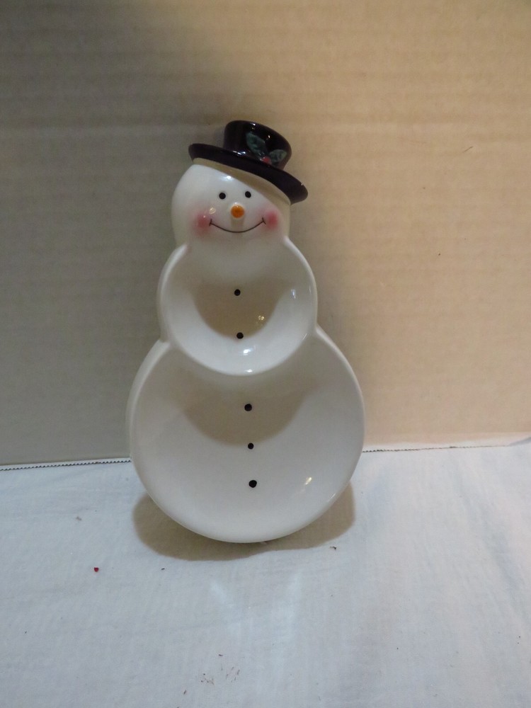 VTG HALLMARK DIVIDED SNOWMAN DISH 7.5"