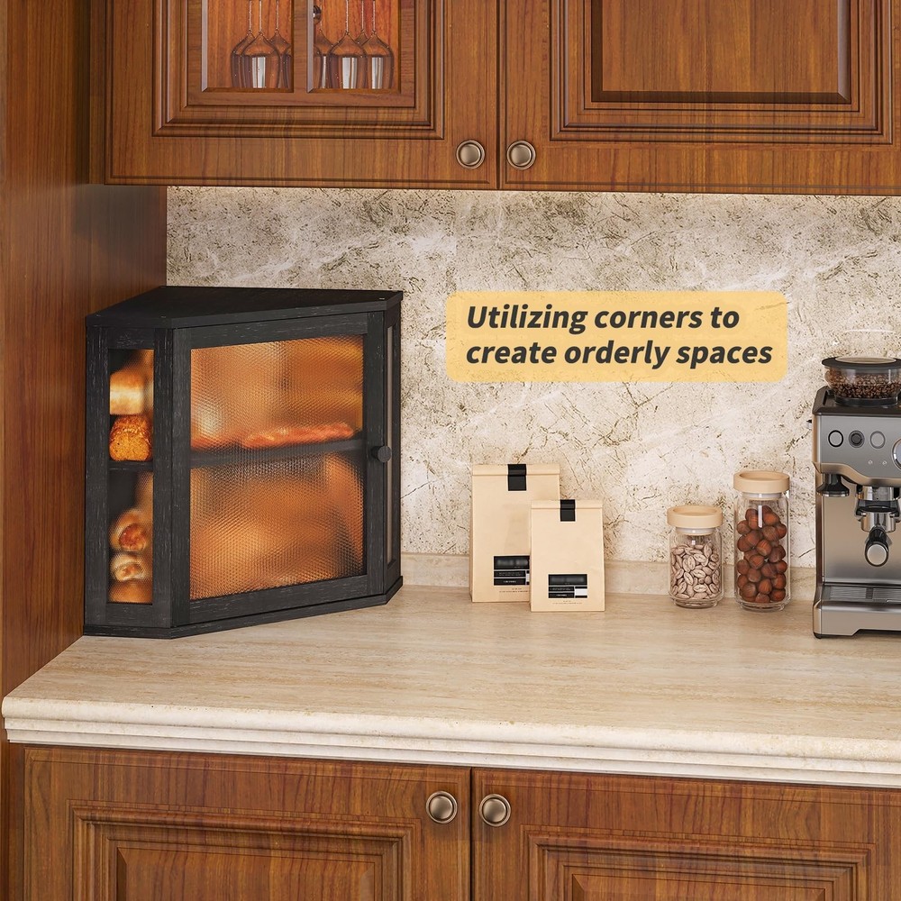 Corner Bread Box for Kitchen Countertop,Bread Storage for Homemade Bread, Dou...