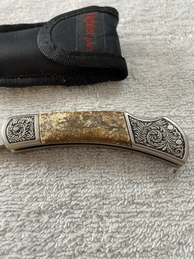 Fighter Plus Lock Blade Stainless Pocket Knife Buck Design Handle & Case $22.