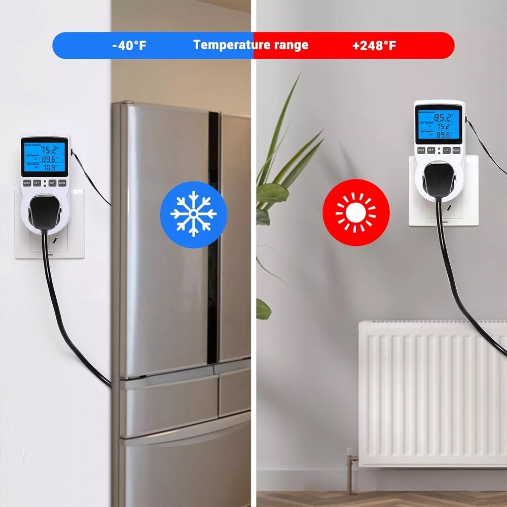 Digital Thermostat Temperature Controller Plug Heating Cooling w/ Probe 15A 12iX