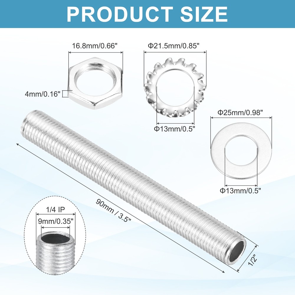 35Pcs 3.5" 1/4IP Lamp Pipe Kit with Lock Nuts Washers for Assembly, Silver
