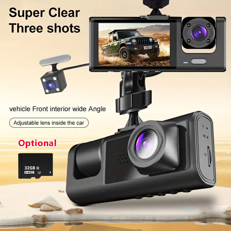 32GB Dash Cam for Car Security Camera Front & Rear & Inside Vehicle Dash Camera
