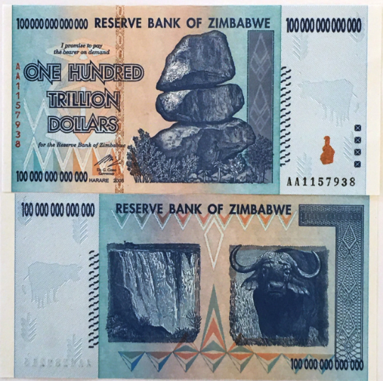 100 Trillion Dollar UNC Zimbabwe Banknote (2008, AA)