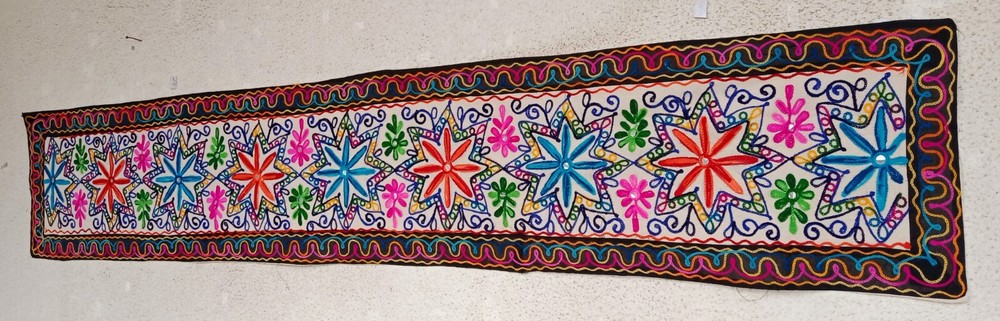 Multicolor Floral Embroidered Table Runner or Wall Hanging, Home Decor, Handmade
