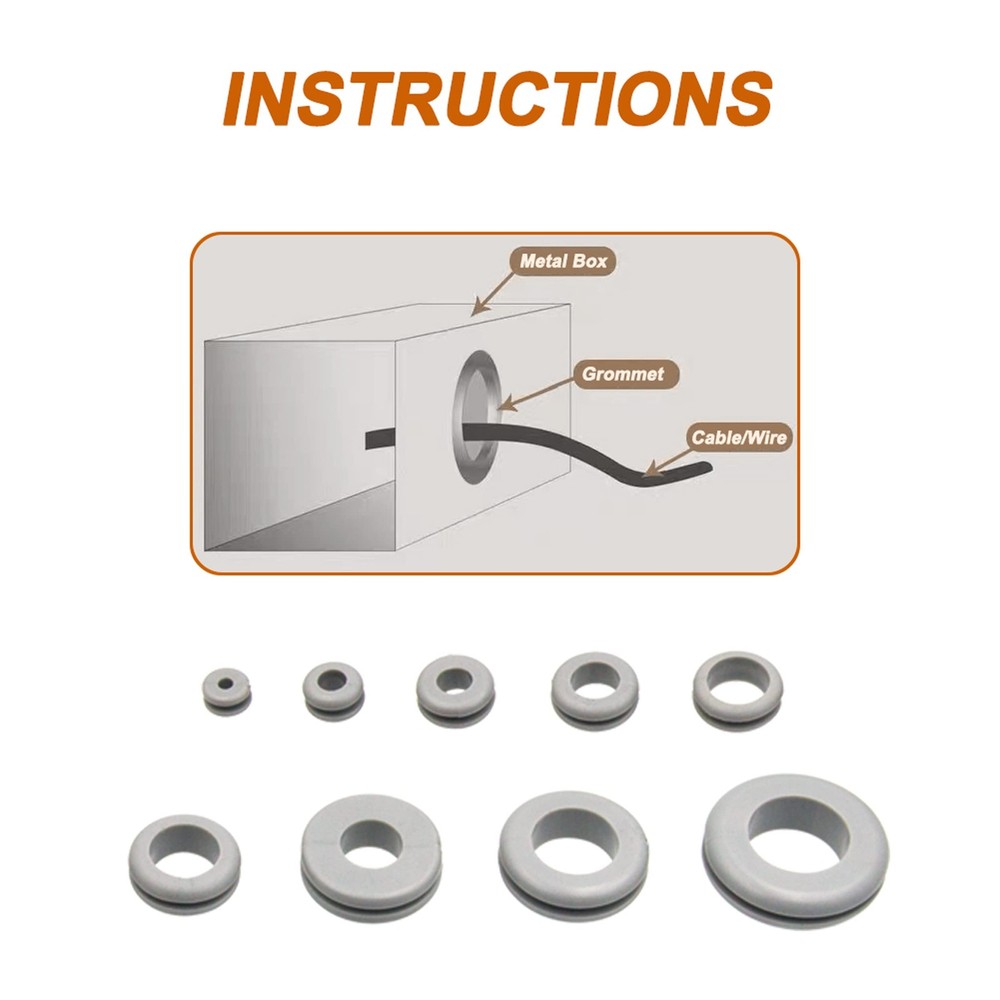 ISPINNER 190pcs Rubber Grommet Assortment Kit, 9 Sizes Eyelet Ring Grey