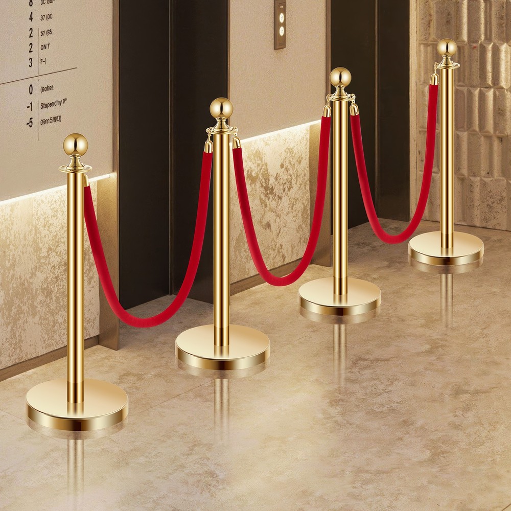 VEVOR 8Pcs Stanchion Post Queue Barrier Crowd Control Sand Injection Base Gold