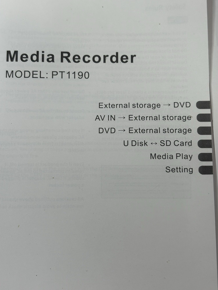 PROTIS Multi-function Media Recorder PT1190 DVD Recorder / Player HDMI USB. NEW