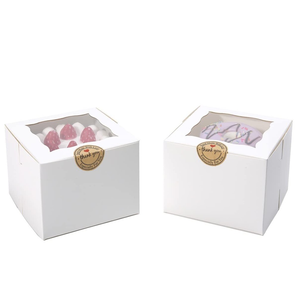 Cookie Boxes with Window 5x5x3.5 Inch50 Pack Premium White Bakery BoxesMini T...