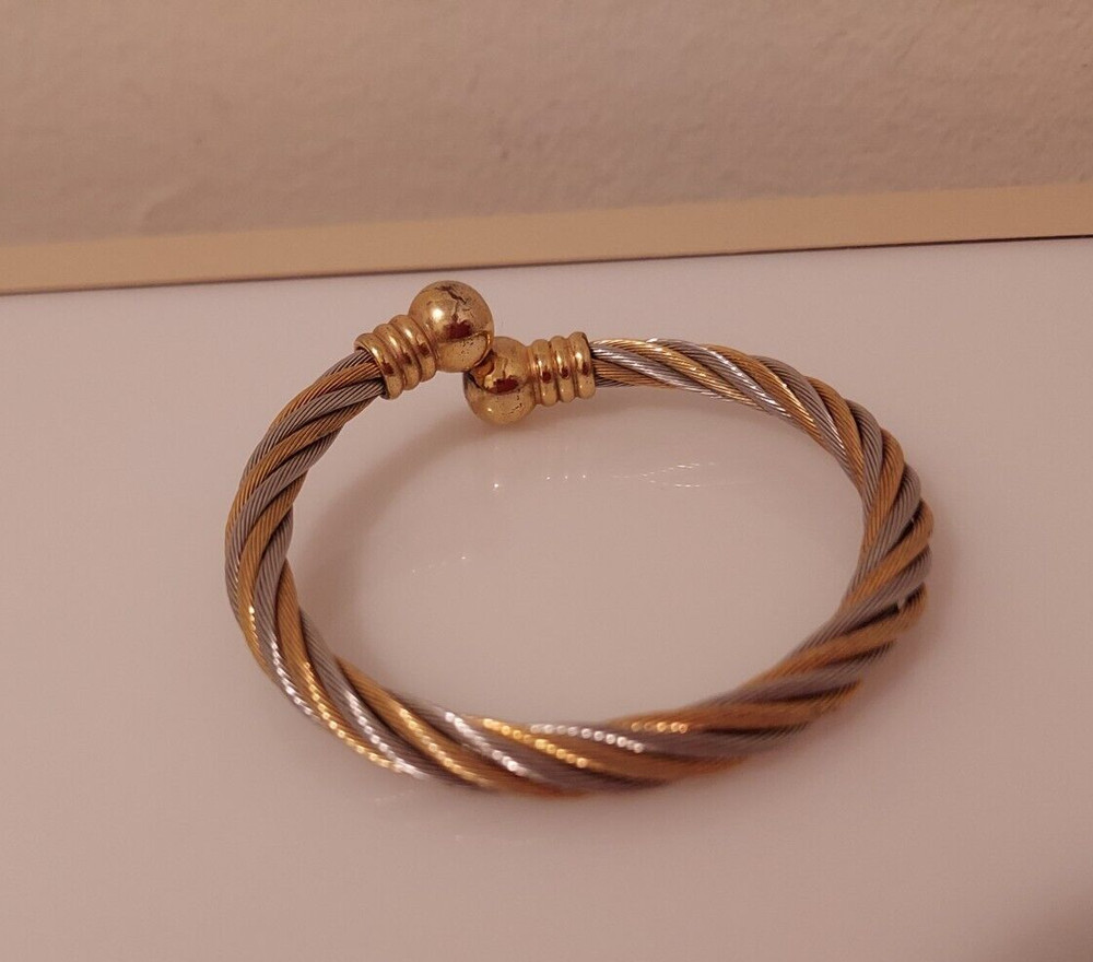 wire cuff bracelet rope style 2 tone