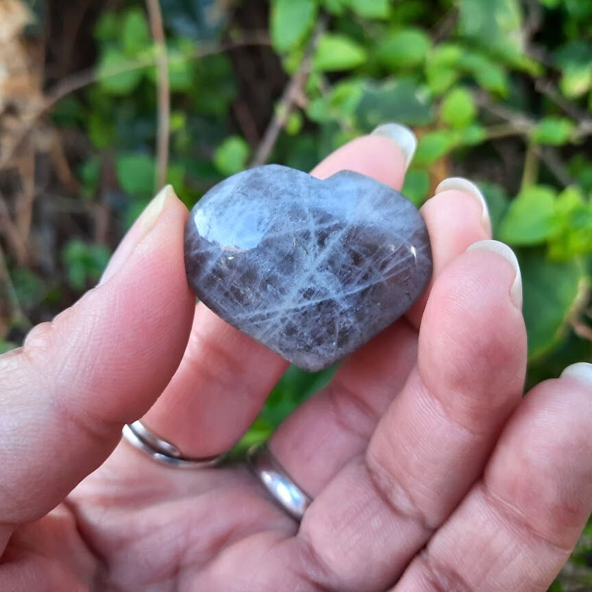 Labradorite Heart w/ Clear Quartz Set, Orange Flash, Transformation